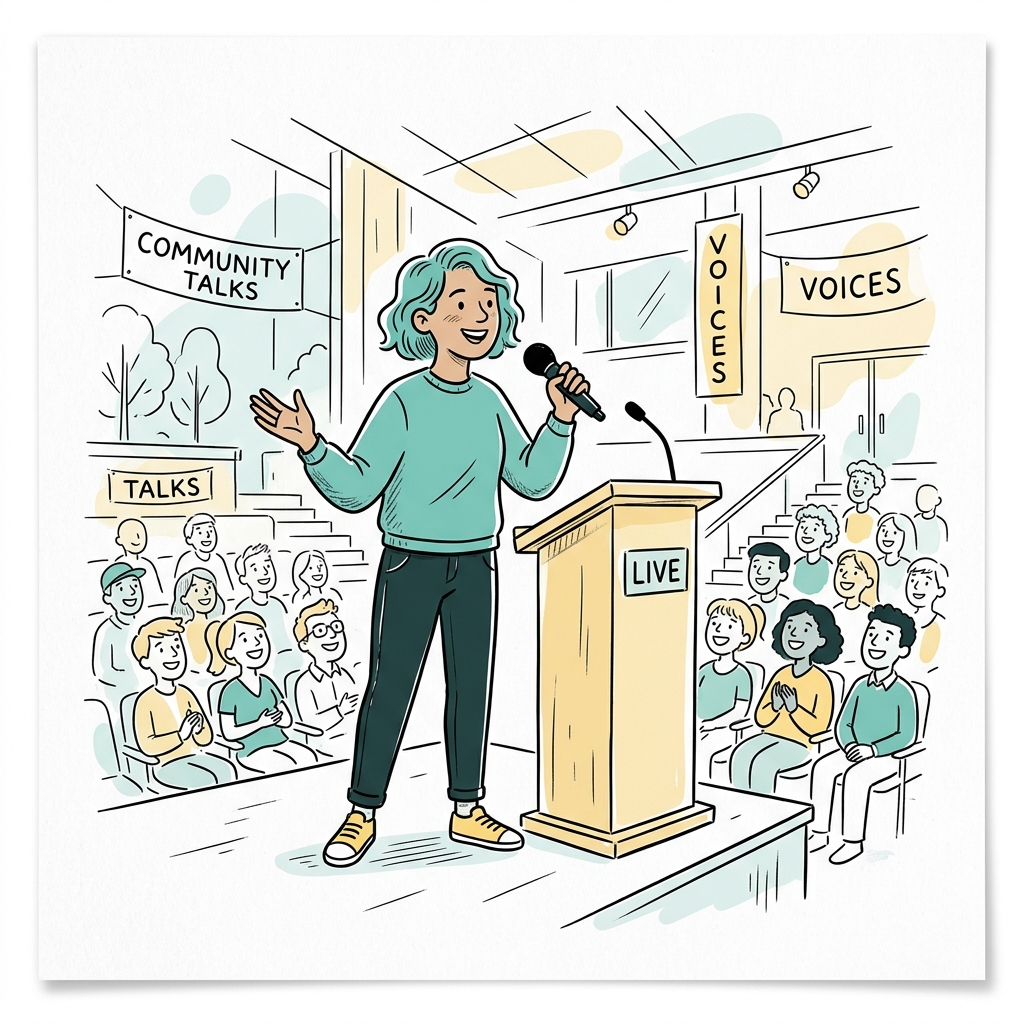 Person speaking confidently with AI coaching